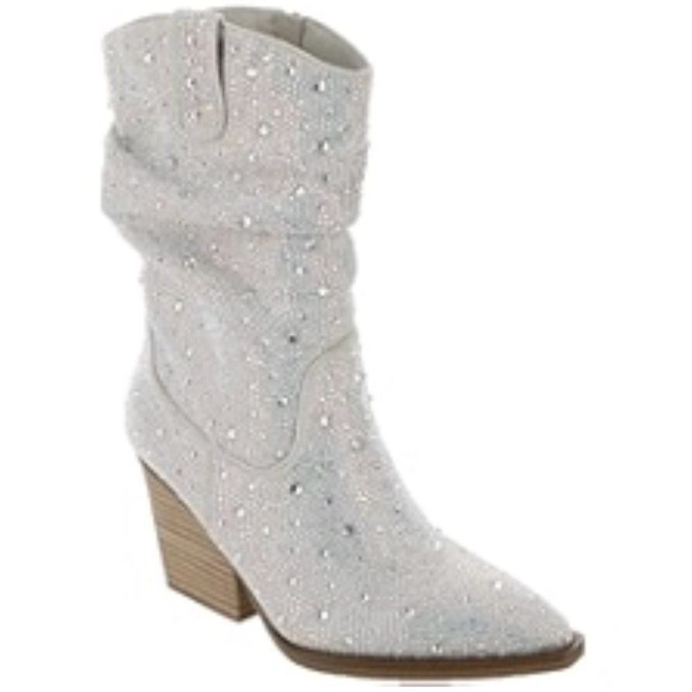 Cowboy Boots Women 11 Slouch Rhinestone Silver Gray Suede Wrapped Heel Brown